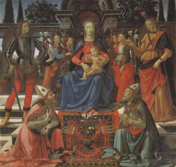 Madonna and Child Enthroned with Four Angels,the Archangels Michael and Raphael,and SS.Giusto and Ze-nobius